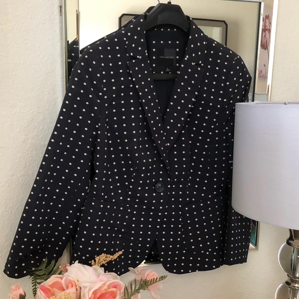 The Limited navy blue polka dot blazer 3/4 sleeves